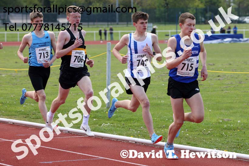 Mens under-17s 1500, 2019 North Eastern Track and Field Champs., Middlesbrough. Photo:  David T. Hewitson/Sports for All Pics